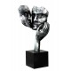 Sculpture Couple Fer : Etreinte Finition Argent et Ardoise, H 75 cm