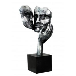 Sculpture Couple Fer : Etreinte Finition Argent et Ardoise, H 75 cm