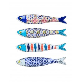 Set 4 magnets Frigo : 4 Poissons, Carreaux de Ciment, L 13,5 cm