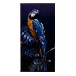 Tableau Peinture Encadrée : Perroquets Bleu et Variation Tropicale, H 123 cm