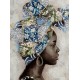 Tableau Peinture Femme : Africaine et Turban Bleu, H 120 cm