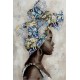 Tableau Peinture Femme : Africaine et Turban Bleu, H 120 cm