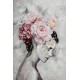 Tableau Peinture Femme : Dos Nu et Fleurs D'Argent, H 120 cm