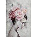 Tableau Peinture Femme : Dos Nu et Fleurs D'Argent, H 120 cm