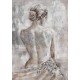 Tableau Peinture Femme : Dos Nu et Fleurs D'Argent, H 100 cm