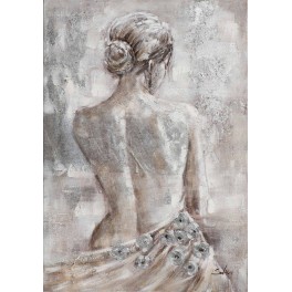  Tableau  Peinture Femme  Dos  Nu et Fleurs D Argent H 100 cm