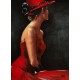 Tableau Peinture Femme : Elegance en Robe Rouge, H 100 cm