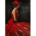 Tableau Peinture Femme : Elegance en Robe Rouge, H 100 cm