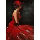 Tableau Peinture Femme : Elegance en Robe Rouge, H 100 cm