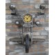 Horloge et Etagère Murale Industrielle, Face avant Moto Argent, H 78 cm