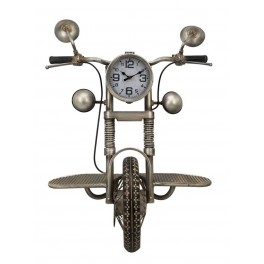 Horloge et Etagère Murale Industrielle, Face avant Moto Argent, H 78 cm