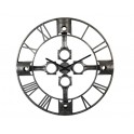 Grande Horloge Industrielle, Bois Gris & Métal argent, Diam 70 cm