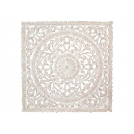 Déco Murale Bois sculpté : Mandala, Marron Vieilli, H 60 cm