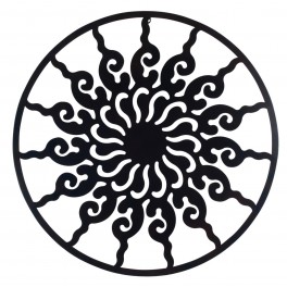 Déco murale fer : Soleil Stylisé dans Cercle Métal, Noir, H 80 cm