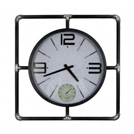 Grande Horloge Industrielle, Bois Gris & Métal argent, Diam 70 cm