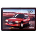 Plaque Métal bombée Relief : La Peugeot 205 GTI Rouge, L 40 cm