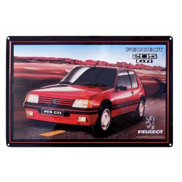 Plaque Métal bombée Relief : La Peugeot 205 GTI Rouge, L 40 cm