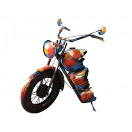 Sculpture Fer XL : Face Avant Moto Chopper, Finition Multicolore, H 81 cm