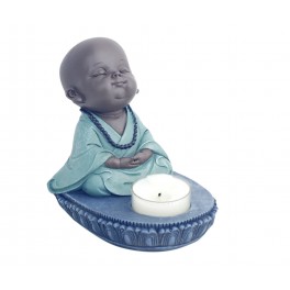 Déco Petit Moine Assis Mod 2, Bleu, Collection Baby Zen, H 20 cm