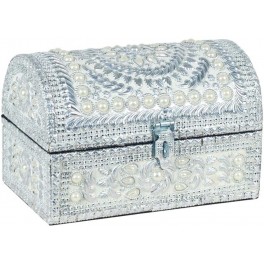 Boite à Bijoux et Coffre en Aluminium avec Perles Métalliques Nacrées, L 26 cm