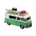 Van Combi Miniature en Fer, Modèle Galerie, Planche de Surf et Bagages, Vert, L 28 cm