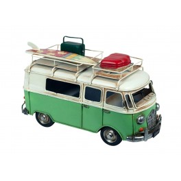 Van Combi Miniature Fer, Modèle Galerie, Planche de Surf et Bagages, Vert, L 28 cm