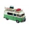 Van Combi Miniature en Fer, Modèle Galerie, Planche de Surf et Bagages, Vert, L 28 cm