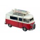 Van Combi Miniature en Fer, Modèle Galerie et Planche de Surf, Rouge, L 28 cm