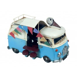 Van Combi Miniature en Fer, Modèle Camion à Glaces et Accessoires, Bleu, L 20 cm