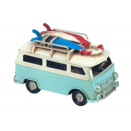 Miniature Laiton : Mini Van Combi Bleu, L 11,5 cm