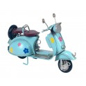 Miniature Scooter Vespa Métal : Modèle à Fleurs Bleu, L 17 cm