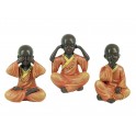 Set 3 Mini Figurines 3 Moines de la Sagesse en Kesa orange, H 10 cm