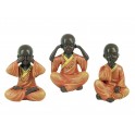 Set 3 Minis Figurines 3 Moines de la Sagesse en Kesa orange, H 10 cm