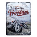 Plaque 3D Métal : Deux Motos & Route 66, Feel The Freedom, H 40 x L 30 cm