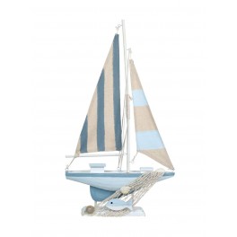 Bateau à voiles en bois, Bleu et Beige, H 43 cm