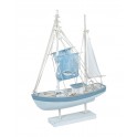 Bateau à voiles en bois, Bleu et Blanc, H 52 cm