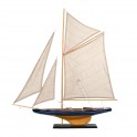 Voilier Bleu nuit et Marron, en Bois et Tissu, H 88 cm