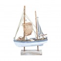 Vieux Bateau à Voiles décoratif : Bleu et Blanc, H 40 cm