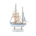 Vieux Bateau à Voiles décoratif : Bleu et Blanc, H 31 cm