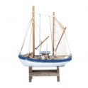 Vieux Bateau à Voiles décoratif : Bleu et Blanc, H 39,5 cm