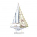 Grand Bateau à Voiles : Bleu et Blanc avec Accessoires. H 42 cm
