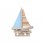 Bateau à Voiles fait Mains : Couleurs bois et bleu. H 31 cm.