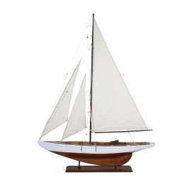 Très grand Bateau à Voile en Bois : Modèle Marron et Blanc. H 118 cm