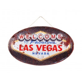 Enseigne Ovale Vintage Fer, Modèle Las Vegas, L 56 cm