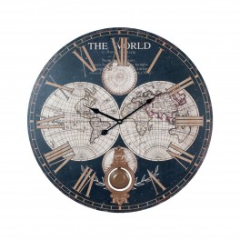 Horloge Cartographie & Balancier, Mod. Noir & Doré, H 58 cm