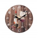 Horloge rétro : Bouteille de Vin Rouge et Verre. Diam 34 cm