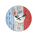 Horloge rétro Coq, Modèle Bleu, Blanc, Rouge, H 34 cm