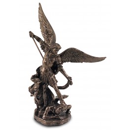 Mini Figurine Religieuse : L'archange Saint Michel et Le Diable, H 11 cm