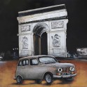 Tableau Métal 3D : La Renault 4L et Arc de Triomphe, L 80 cm