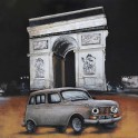 Tableau sur Bois & Métal 3D : La Renault 4L à Paris, L 60 cm